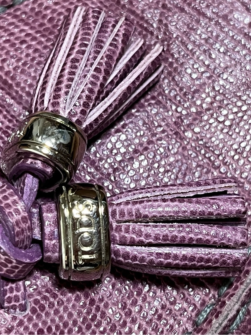 Tod's Gommino purple lizard-embossed leather tassel driving loafer moccasins 38 - Picture 2 of 16
